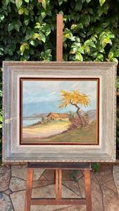 Pintura a Óleo - Paisagem Costeira com Rancho