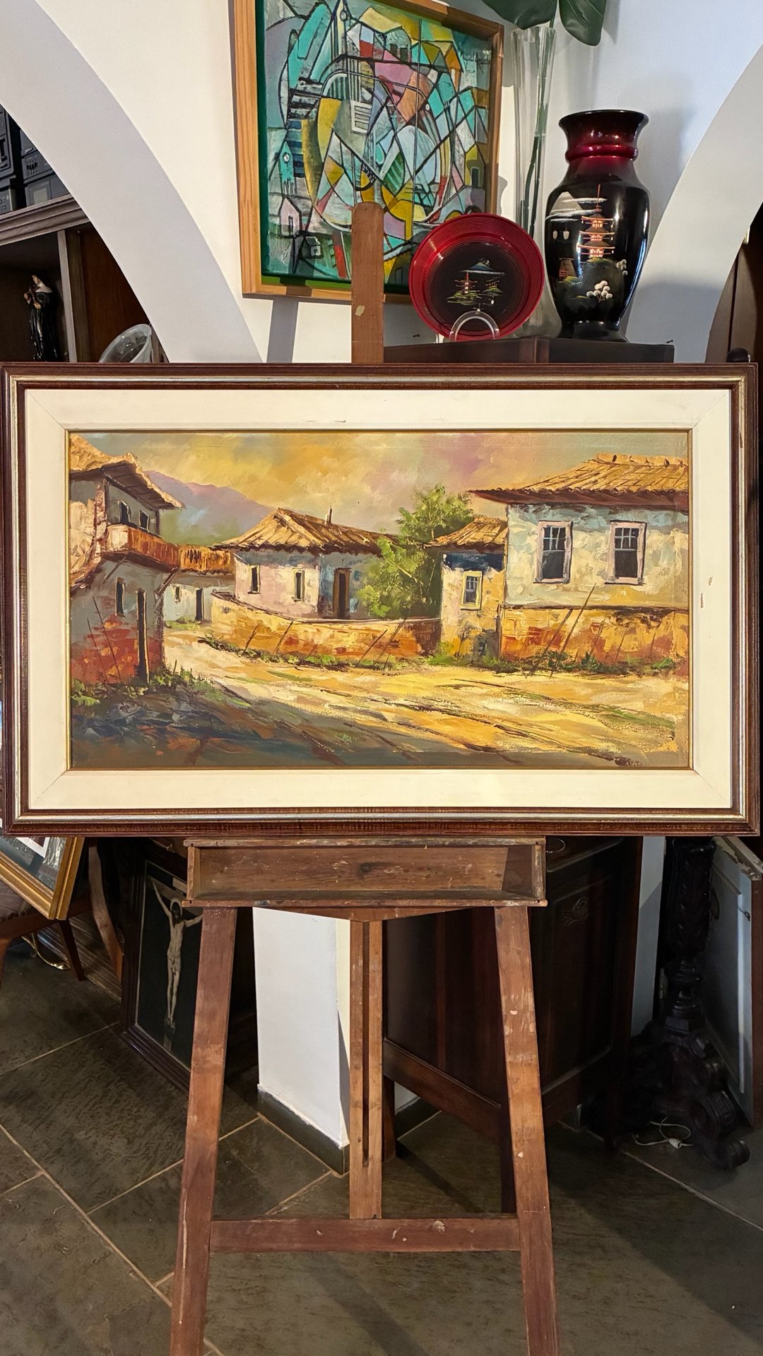 Pintura a Óleo - Paisagem Urbana Colonial Brasileira