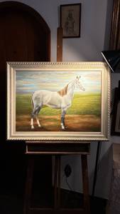 Pintura a Óleo - Retrato de Cavalo Branco